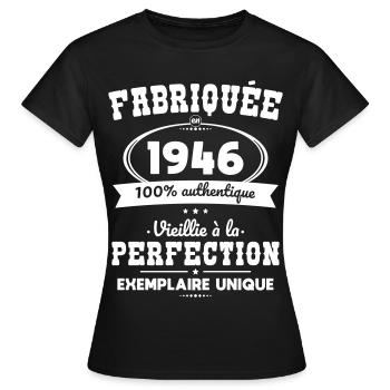 Hergestellt 1946 – Perfekt gereift - Frauen T-Shirt - Schwarz - Vorne - AI Model Female 172 dark (172cm)
