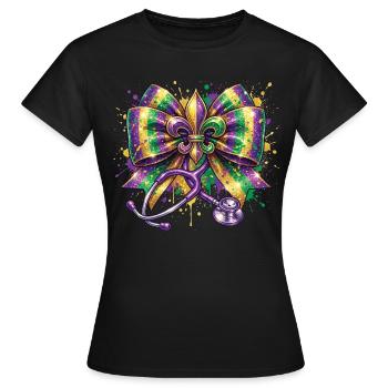 Mardi Gras Krankenschwester Doktorin Fleur De Lys - Frauen T-Shirt - Schwarz - Vorne - AI Model Female 172 dark (172cm)