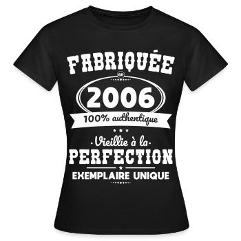 Hergestellt 2006 – Perfekt gereift - Frauen T-Shirt - Schwarz - Vorne - AI Model Female 172 dark (172cm)