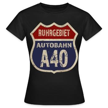 A40 - Région de la Ruhr - T-shirt Femme - noir - Devant - AI Model Female 172 dark (172cm)
