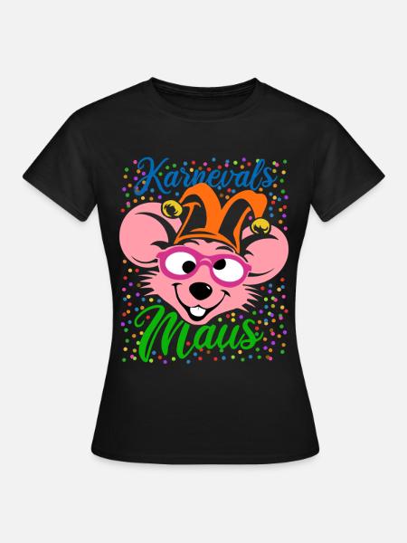 Karnevals Maus | Big Face Kostüm Verkleidung - Frauen T-Shirt - Schwarz