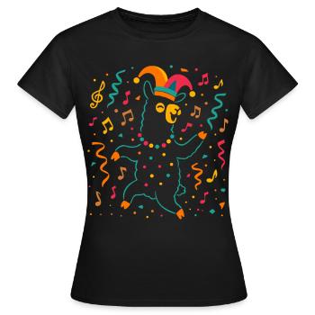 Dancing Carnival Alpaca with Jester's Cap - Women's T-Shirt - black - Front - AI Model Female 172 dark (172cm)