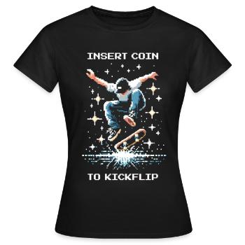 Insérer une pièce pour Kickflip | Trick de patinage - T-shirt Femme - noir - Devant - AI Model Female 172 dark (172cm)