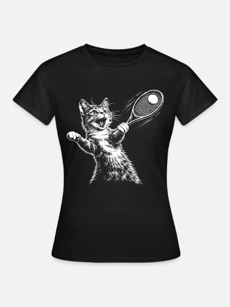 Funny Cat Tennis - Women's T-Shirt - black