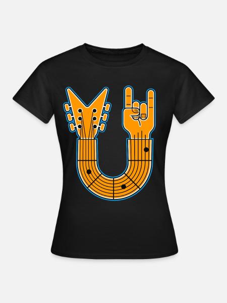 U-Shape Guitar & Rock Hand - Frauen T-Shirt - Schwarz