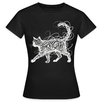 Minimalistisches Scribble Katze Line Art Japanisch - Frauen T-Shirt - Schwarz - Vorne - AI Model Female 172 dark (172cm)