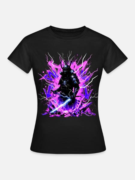 Cyber Samurai – Synthwave Katana Geist - Frauen T-Shirt - Schwarz