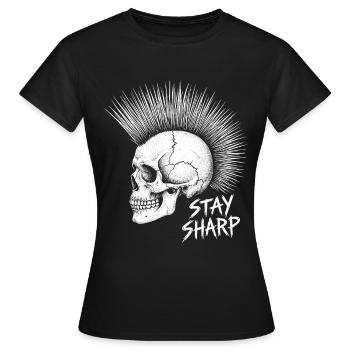 Stay Sharp Punk Skull – Conception du Crâne Iroquois - T-shirt Femme - noir - Devant - AI Model Female 172 dark (172cm)