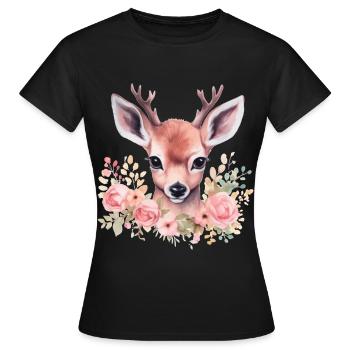 Motif traditionnel de cerf et de biche pour costumes féminins – Traditionnel - T-shirt Femme - noir - Devant - AI Model Female 172 dark (172cm)