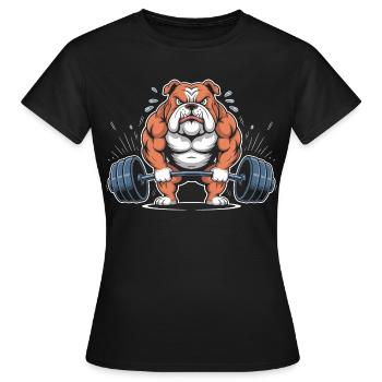 Kraftbulldogge beim Heben - Frauen T-Shirt - Schwarz - Vorne - AI Model Female 172 dark (172cm)
