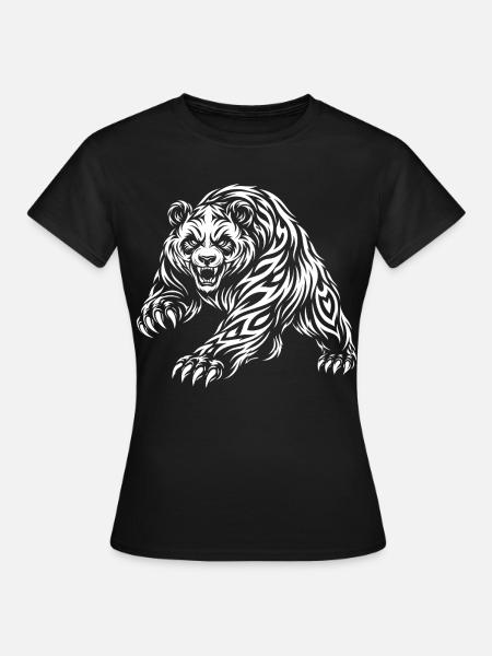 Wilder Panda – Tribal Bären Motiv - Frauen T-Shirt - Schwarz