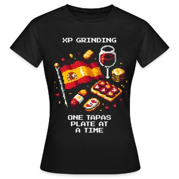 XP grinden | Tapas Spanien Barhopping - Frauen T-Shirt - Schwarz - Vorne - AI Model Female 172 dark (172cm)