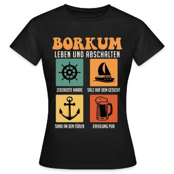 North Sea BORKUM LIVE AND SWITCH OFF Retro Funny - Women's T-Shirt - black - Front - AI Model Female 172 dark (172cm)