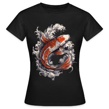 Koi in the Rush of the Waves - Women's T-Shirt - black - Front - AI Model Female 172 dark (172cm)