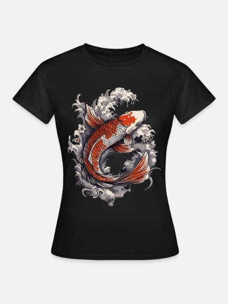 Koi im Wellenrausch - Frauen T-Shirt - Schwarz