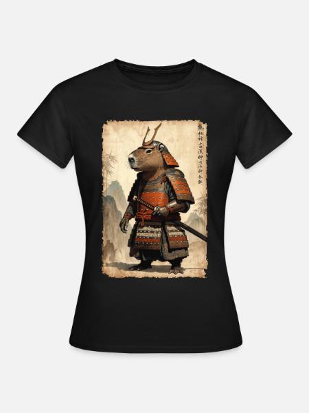 Samurai, Capybara, Japanische Kunst, Anime - Frauen T-Shirt - Schwarz
