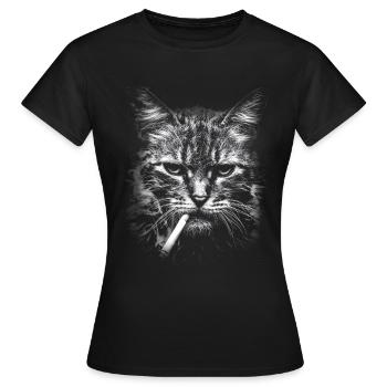 Smoking, cigarette, cat smoking a cigarette - Women's T-Shirt - black - Front - AI Model Female 172 dark (172cm)