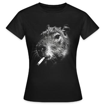 Smoking, cigarette, capybara smoking a cigarette - Women's T-Shirt - black - Front - AI Model Female 172 dark (172cm)