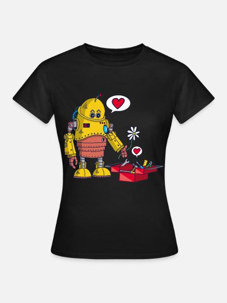 Der Roboter und die Liebe - Frauen T-Shirt - Schwarz