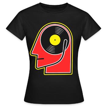 Vinyl-Album-Kopf-Cartoonporträt - Frauen T-Shirt - Schwarz - Vorne - AI Model Female 172 dark (172cm)
