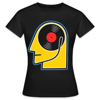 Vinyl-Album-Kopf-Cartoonporträt - Frauen T-Shirt - Schwarz - Vorne - AI Model Female 172 dark (172cm)