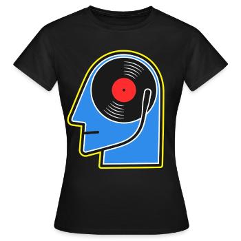 Blue Vinyl Album DJ Head - Frauen T-Shirt - Schwarz - Vorne - AI Model Female 172 dark (172cm)