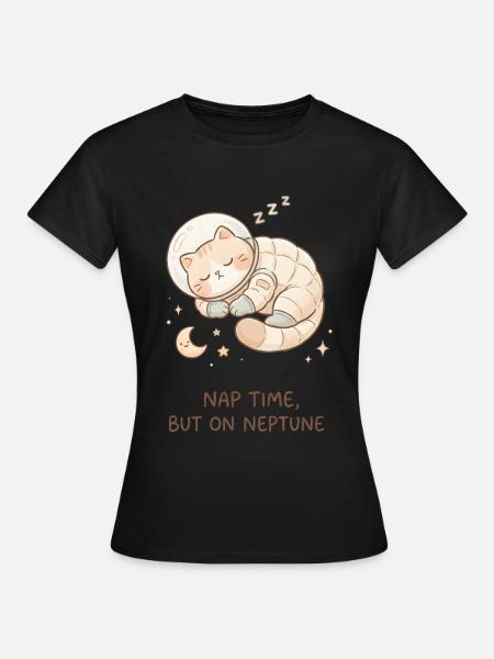 Nickerchen Neptun | Süße Space Katze - Frauen T-Shirt - Schwarz