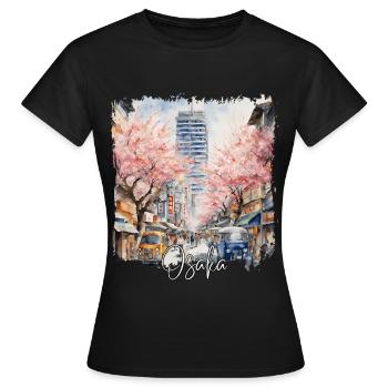 Osaka Aquarell, Osaka Japan - Frauen T-Shirt - Schwarz - Vorne - AI Model Female 172 dark (172cm)