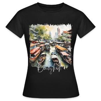 Aquarelle de Bangkok, Bangkok Thaïlande - T-shirt Femme - noir - Devant - AI Model Female 172 dark (172cm)
