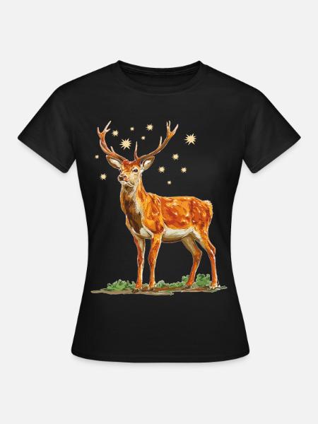 Hirsch mit Sternen - Frauen T-Shirt - Schwarz