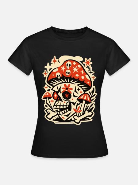 Pilz Totenkopf Retro Psychedelia - Frauen T-Shirt - Schwarz