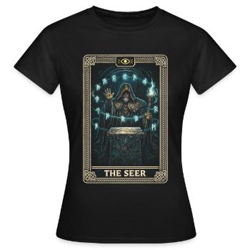Carte de tarot du Viking scandinave Le Voyant - T-shirt Femme - noir - Devant - AI Model Female 172 dark (172cm)