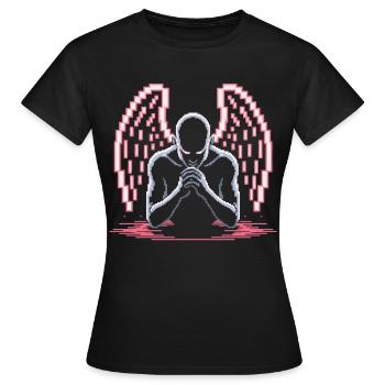T-shirt Ange Déchu – Style Ailettes Néon Pixelisées - T-shirt Femme - noir - Devant - AI Model Female 172 dark (172cm)