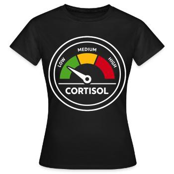 Cadeau drôle d’hormones Cortisol Meter - T-shirt Femme - noir - Devant - AI Model Female 172 dark (172cm)