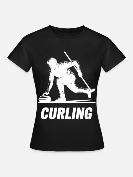 Curling Mann Sportler Action Silhouette - Frauen T-Shirt - Schwarz