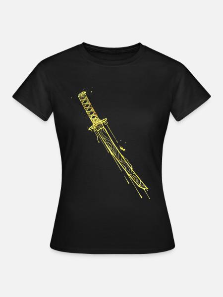 Goldenes Katana Samurai Schwert  - Frauen T-Shirt - Schwarz