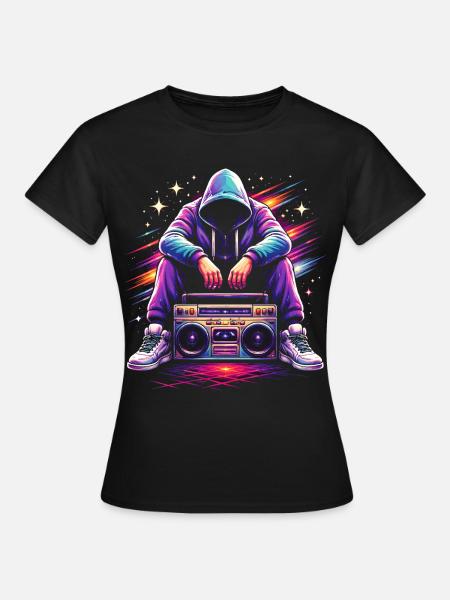 Retro 80'er Boombox Illustration - Dame-T-shirt - sort