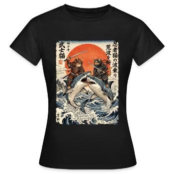 Samurai Katze, Ninja Katze, Hai, Japanisch - Frauen T-Shirt - Schwarz - Vorne - AI Model Female 172 dark (172cm)