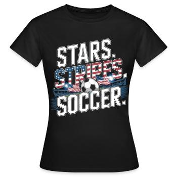 Stars Stripes Soccer – USA Fußball Fan - Women's T-Shirt - black - Front - AI Model Female 172 dark (172cm)