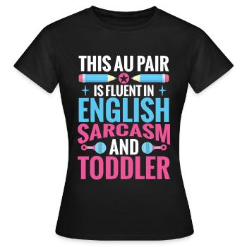 Au pair, travailleuse, nounou, baby-sitter, famille au pair. - T-shirt Femme - noir - Devant - AI Model Female 172 dark (172cm)