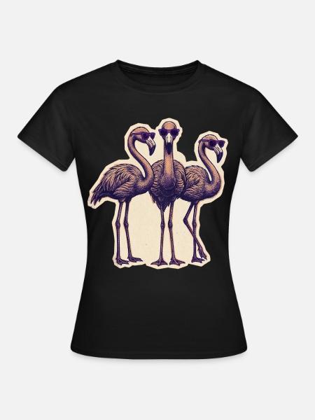 Flamingos Mit Sonnenbrille - Frauen T-Shirt - Schwarz