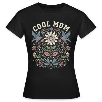 Cool Mom Floral Motif Gift for Mom - Women's T-Shirt - black - Front - AI Model Female 172 dark (172cm)