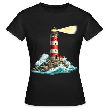 Leuchtturm am Felsenmeer Lichtstrahl - Frauen T-Shirt - Schwarz - Vorne - AI Model Female 172 dark (172cm)