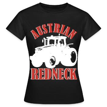 Austrian Redneck – Alpenstil mit Traktor und Bier  - Frauen T-Shirt - Schwarz - Vorne - AI Model Female 172 dark (172cm)