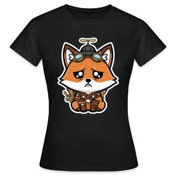 Little Fox Aviator Steampunk Trauriger Propeller - Frauen T-Shirt - Schwarz - Vorne - AI Model Female 172 dark (172cm)