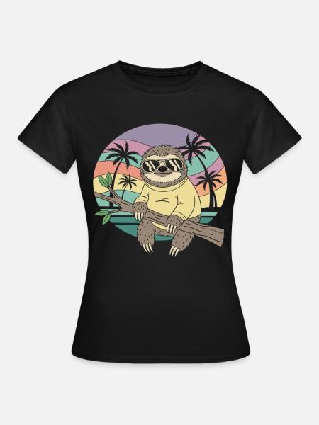 Cooles Faultier Retro Sommer Palmen - Frauen T-Shirt - Schwarz
