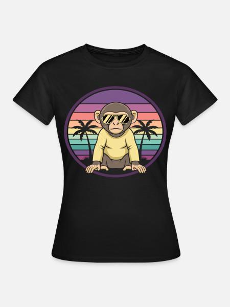 Cooler Affe Retro Sommer Sonnenbrille - Frauen T-Shirt - Schwarz