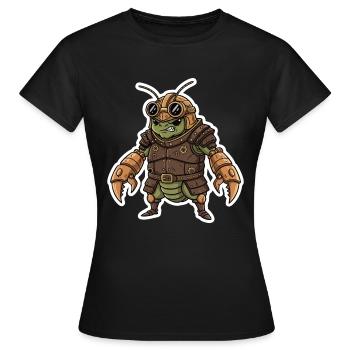 Steampunk-Krieger, gepanzerte Gottesanbeterin - Frauen T-Shirt - Schwarz - Vorne - AI Model Female 172 dark (172cm)