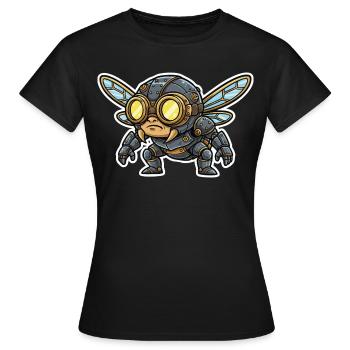 Steampunk, Kampf, Fliegen, Rüstung, Stahl und Messing - Frauen T-Shirt - Schwarz - Vorne - AI Model Female 172 dark (172cm)