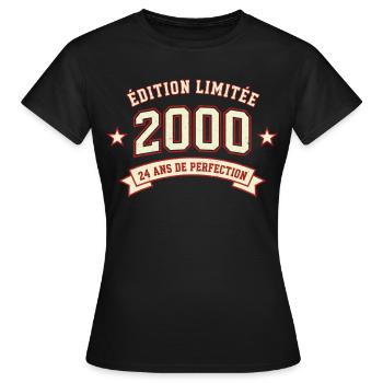 Édition limitée 2000 - 24 ans de perfection - T-shirt Femme - noir - Devant - AI Model Female 172 dark (172cm)